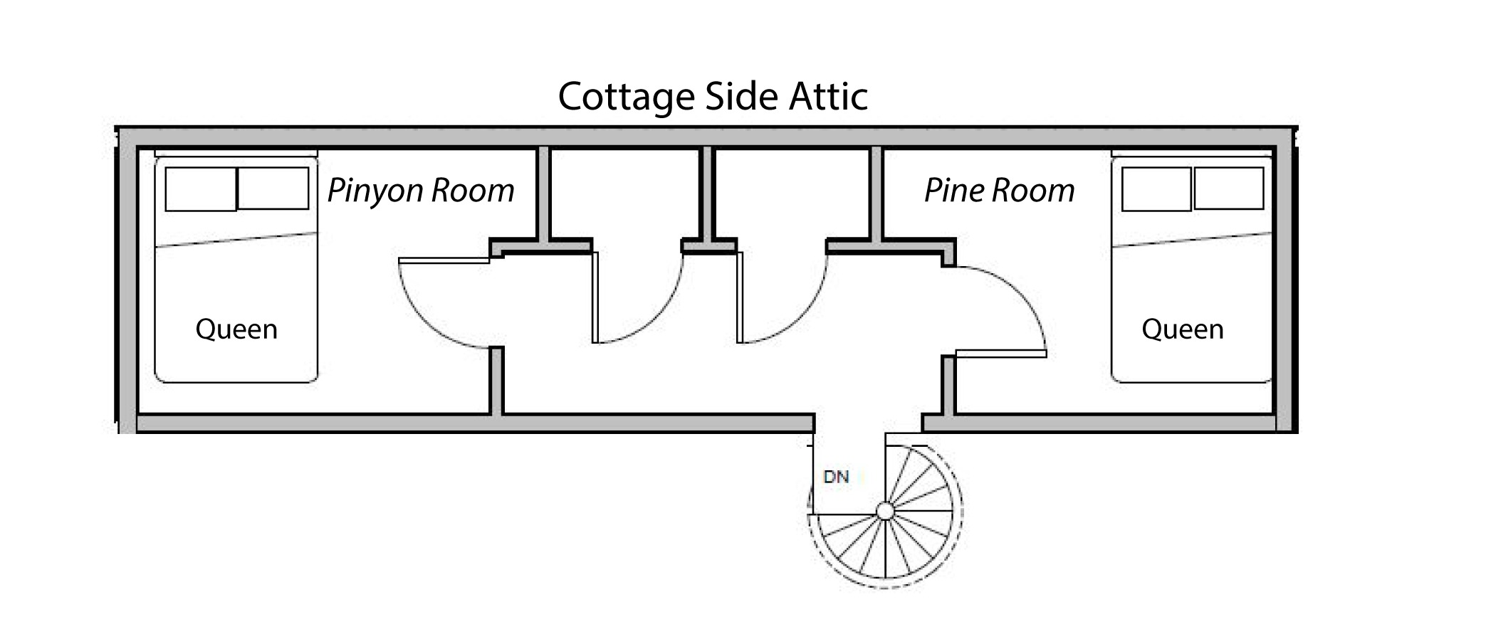 Cottage side attic bedrooms